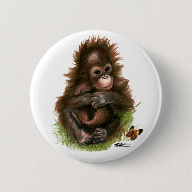 Orangutansbaby och fjäril knapp (Framsida)
