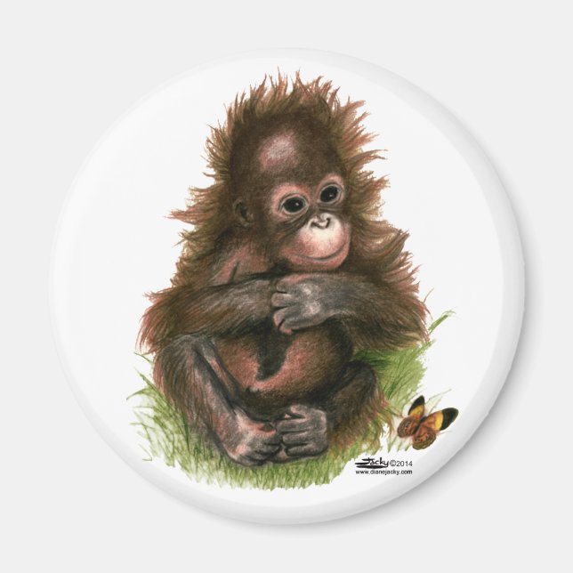 Orangutansbaby och fjäril magnet (Framsidan)