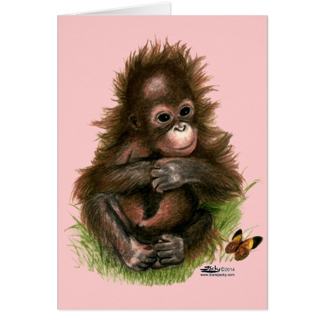 Orangutansbaby och fjäril OBS kort (Framsidan)