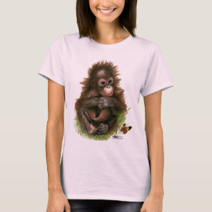 Orangutansbaby och fjäril t-shirt