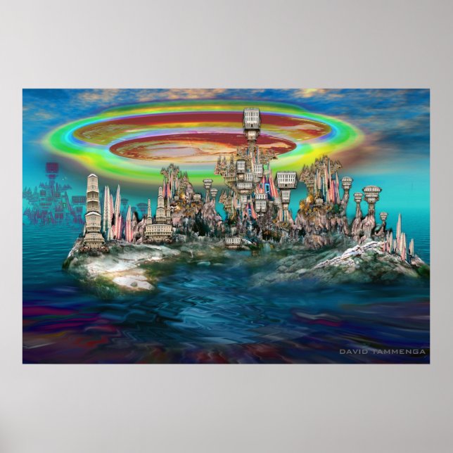 Orb över UrbanBuildingTrees Island Poster (Framsidan)