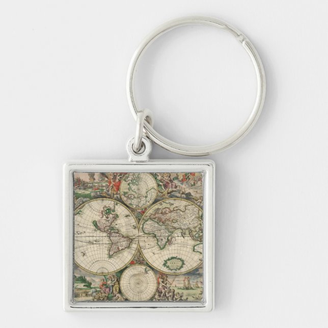Orbis Tabula Fyrkantig Silverfärgad Nyckelring (Framsidan)