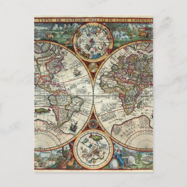 Orbis Terrarum 1594 - Berömdens världskarta Vykort (Framsida)