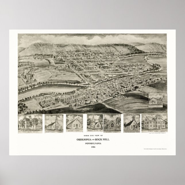 Orbisonia & Sten Backe, PA Panoramic Karta - 1906 Poster (Framsidan)