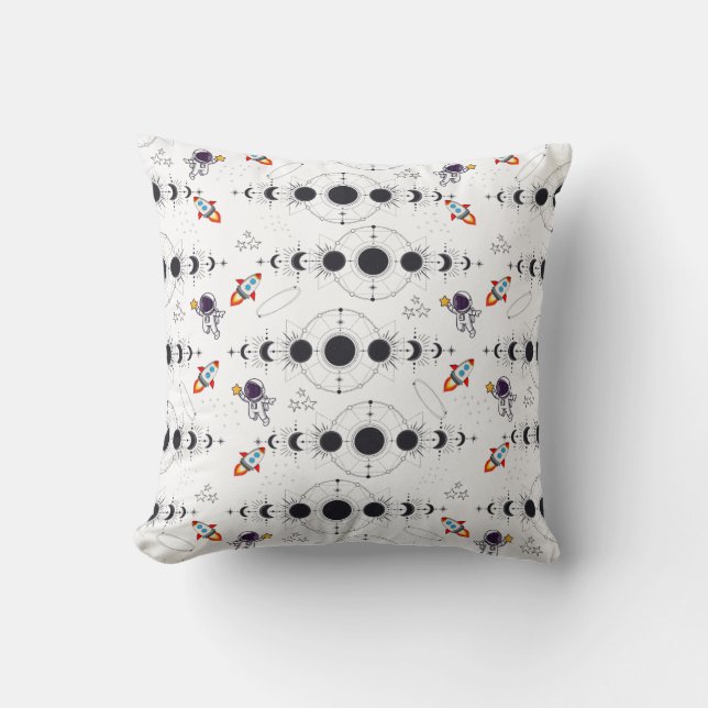 Orbit Buddies: Astronaut, raketfaser och faser av  Kudde (Framsida)
