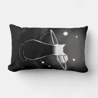 Orbiting Cosmic Cat Pillow — Minimalist Design Lumbarkudde