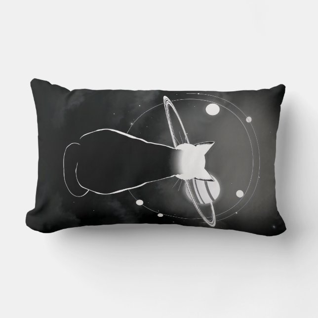 Orbiting Cosmic Cat  Pillow — Minimalist Design Lumbarkudde (Framsida)