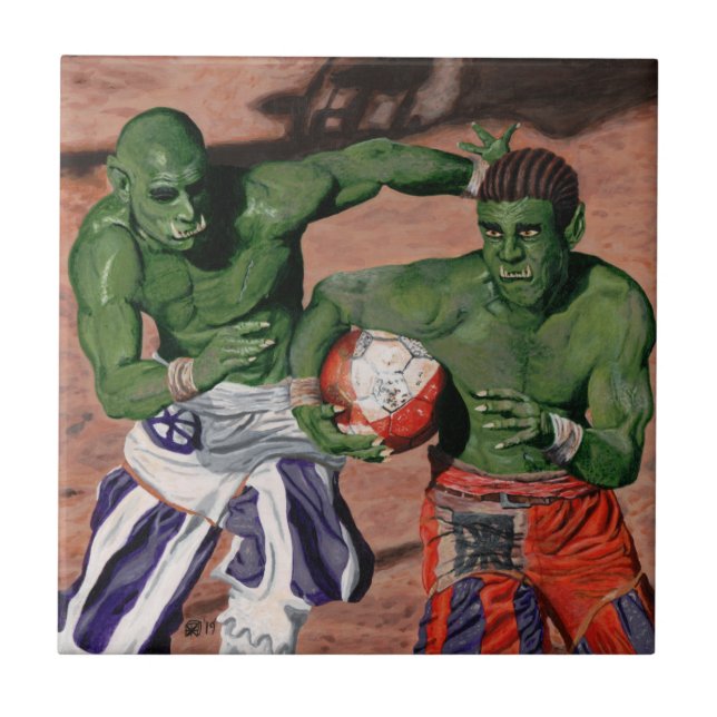 Orc Gladiator Football Fantasy Art Ceramic Tile Kakelplatta (Framsidan)