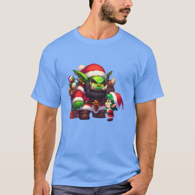 Orc Santa Deliving Presenter till Little Elf T Shirt (Framsida)