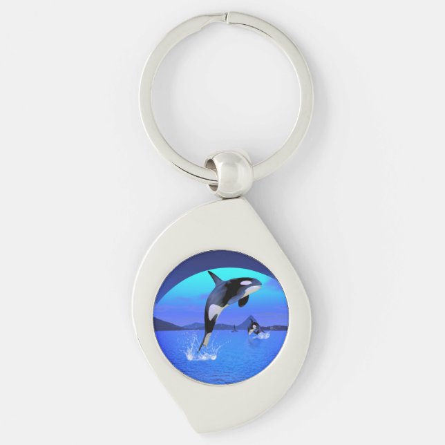 Orca 1 swirl silverfärgad nyckelring (Framsidan)