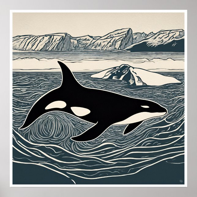 Orca - Archival Woodblock Skriv ut Poster (Framsidan)
