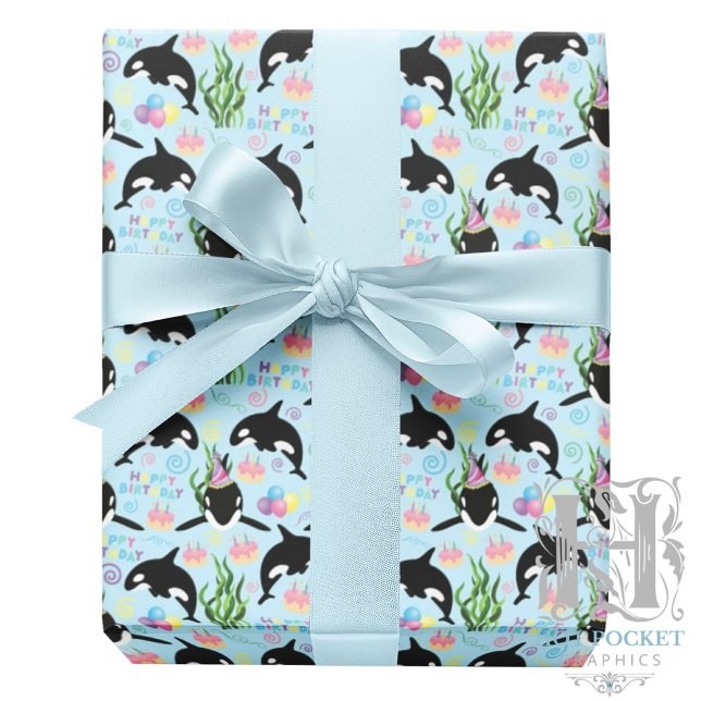 Orca Birthday Gift Wrapping Paper in Blue Presentpapper (Skapare uppladdad)