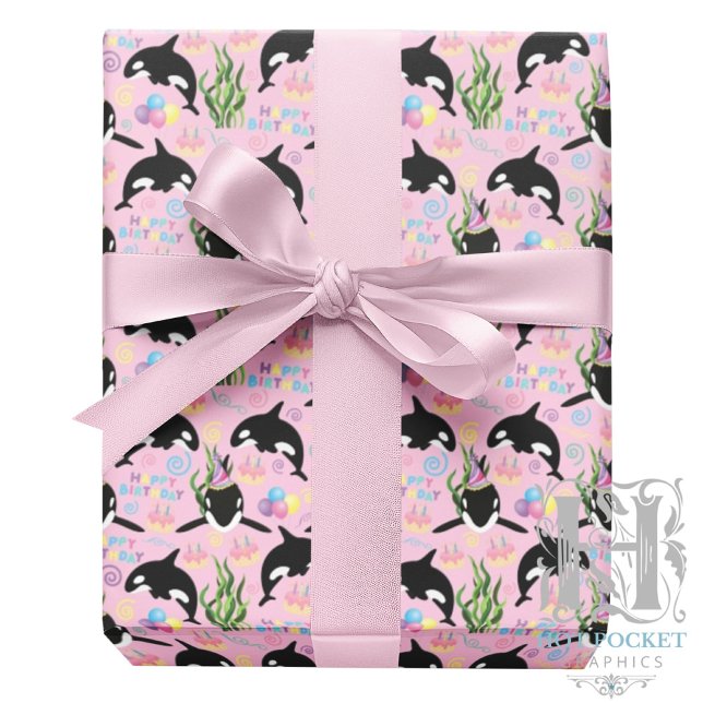 Orca Birthday Gift Wrapping Paper in Pink Presentpapper (Skapare uppladdad)
