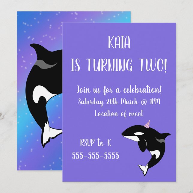 Orca Birthday Inbjudningar (Fram/baksida)