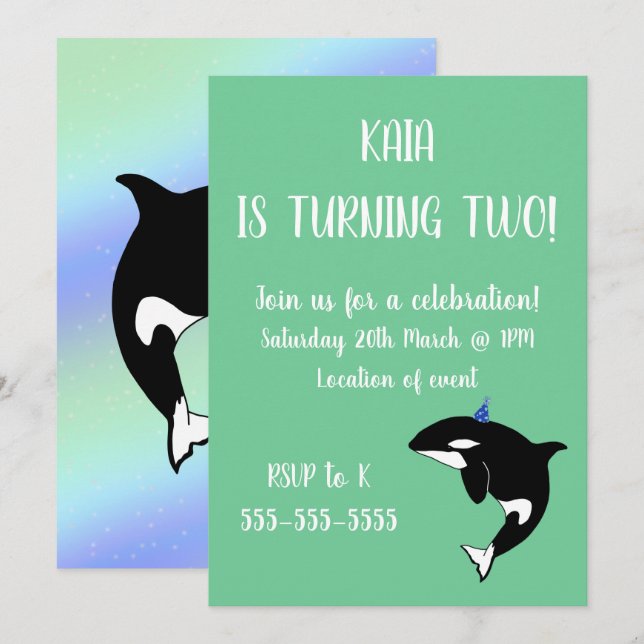 Orca Birthday Inbjudningar (Fram/baksida)
