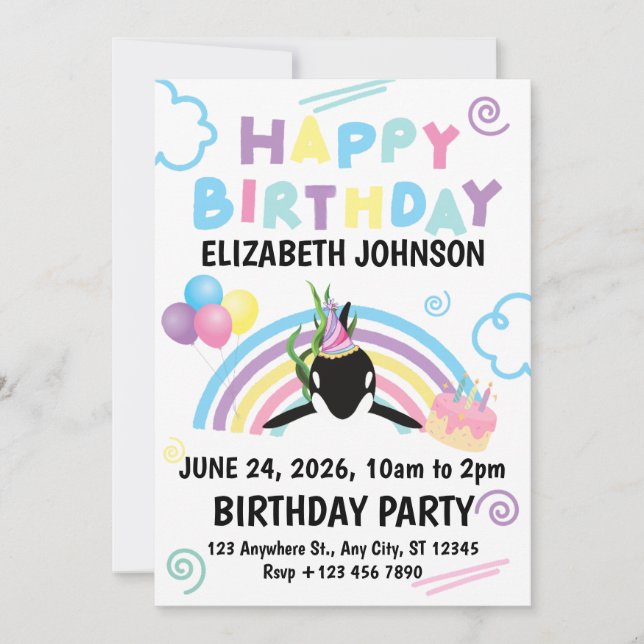 Orca Birthday Party Invitation in White Inbjudningar (Framsida)