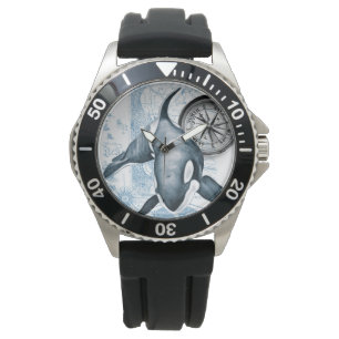 Orca Blue Compass Vintage Karta Armbandsur