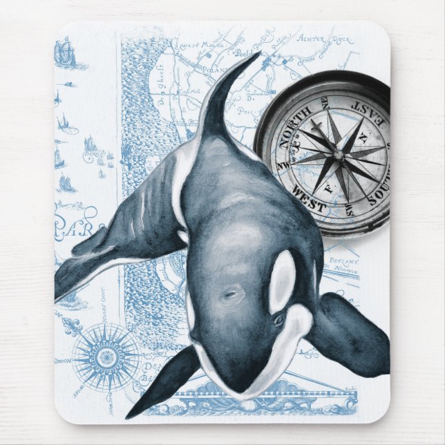 Orca Blue Compass Vintage Karta Musmatta (Framsidan)