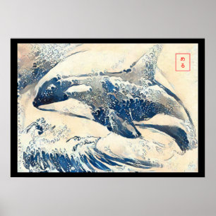 Orca-brytning kanagawa stil poster