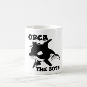 Orca den lustiga illustrationen av chef tecknad st kaffemugg