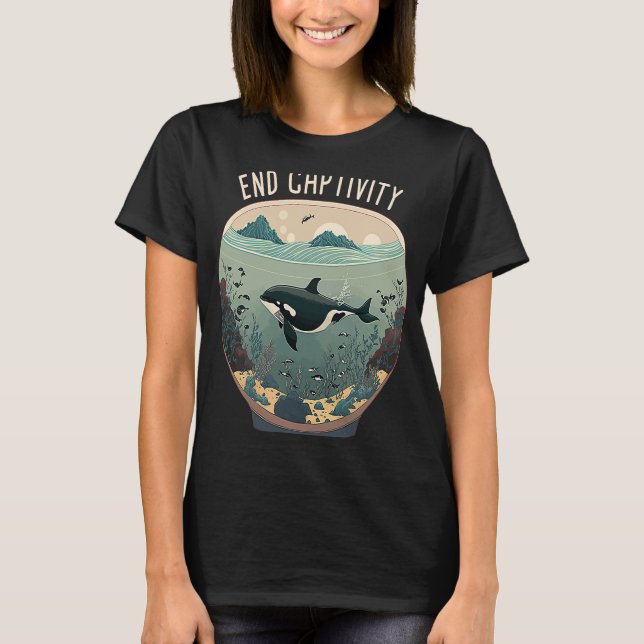 Orca End Captivity Free of Orcas Marine Protection T Shirt (Framsida)