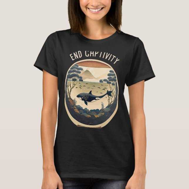 Orca End Captivity Free of Orcas Marine Protection T Shirt (Framsida)