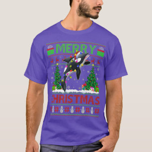 Orca Fish Älskare Julafton Lighting Santa Ugly Orc T Shirt