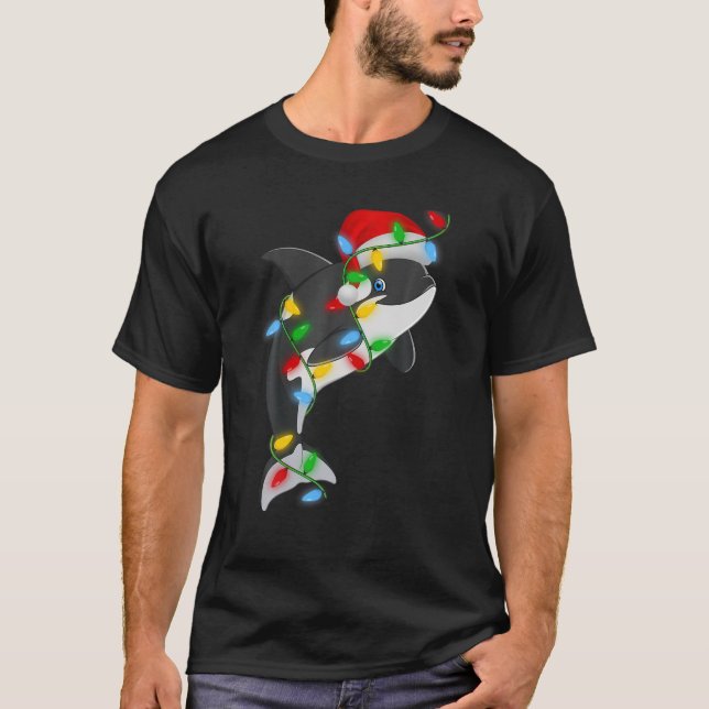 Orca Fish Julafton Lighting Helgdag Santa Orca Chr T Shirt (Framsida)