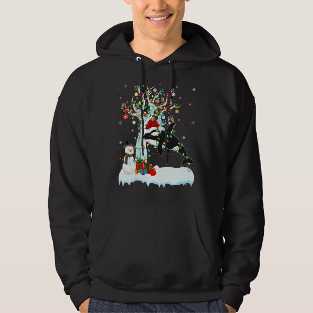 Orca Fish Julafton Träd Lighting Santa Hat Orca Kr Hoodie (Framsida)