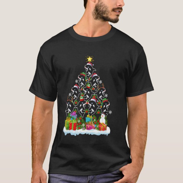 Orca Fish  Xmas Holiday  Orca Christmas Tree Long  T Shirt (Framsida)