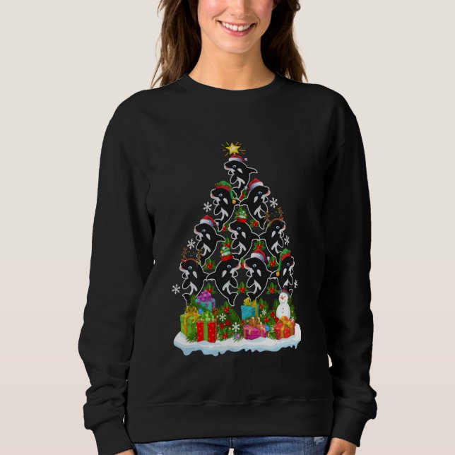 Orca Fish  Xmas Holiday  Orca Christmas Tree Long  T Shirt (Framsida)
