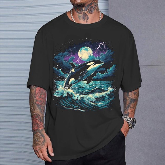 "Orca Full Moon" Vintage Grafisk T-Shirt (Skapare uppladdad)