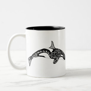 Orca - Hand plockade - Svarta och vita Två-Tonad Mugg