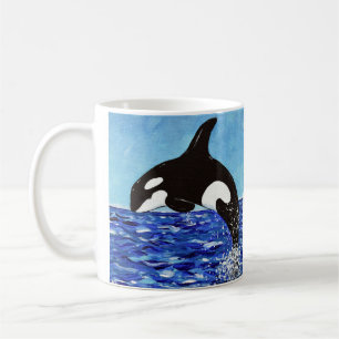 Orca i blå färg kaffemugg