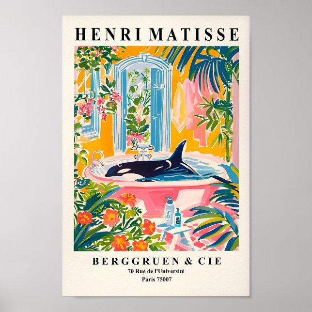 Orca in Bathtub Art Print, Rosa Tropical Print, Poster (Framsidan)