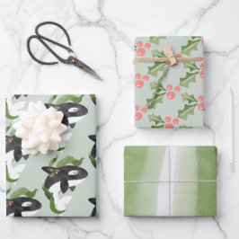 Orca Jul Wrapping Papper Flat Lakan set av 3