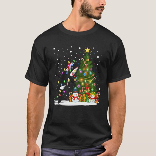 Orca Julafton Träd Lighting Santa Orca Julsötat T Shirt (Framsida)