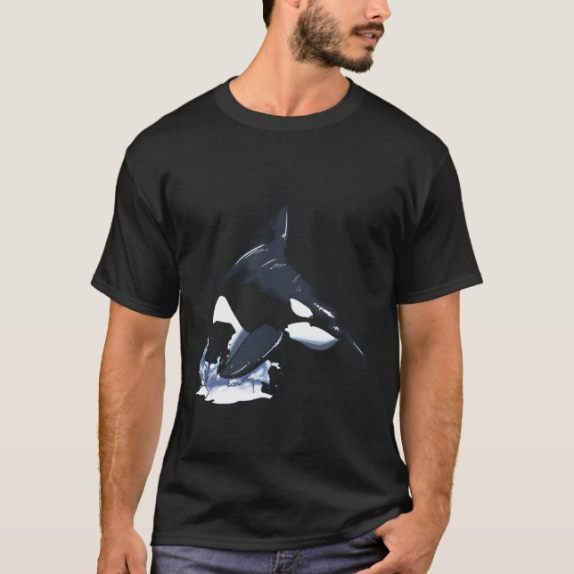 Orca Jumps ut ur Vatten Er Whale Sword Whale o T Shirt (Framsida)