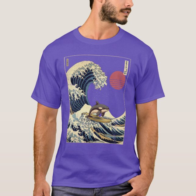 Orca Kanagawa Japanese Surfing Wave T Shirt (Framsida)