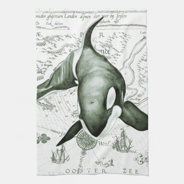 Orca Karta Grönt Kökshandduk (Vertikal)
