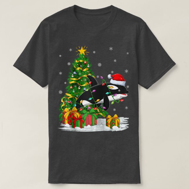 Orca Killer Whale Älskare-familjen Matching Santa  T Shirt (Design framsida)