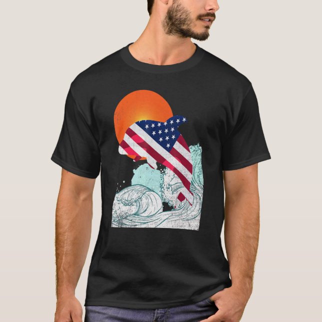 Orca Killer Whale American Flagga Patriotic Lyckli T Shirt (Framsida)