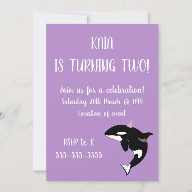 Orca Killer Whale Birthday-inbjudan Inbjudningar (Framsida)