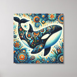 Orca Killer Whale Blommigt Whimsical Nautical Beac Canvastryck