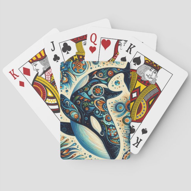 Orca Killer Whale Blommigt Whimsical Nautical Beac Casinokort (Baksidan)