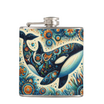 Orca Killer Whale Blommigt Whimsical Nautical Beac