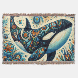 Orca Killer Whale Blommigt Whimsical Nautical Beac Filt