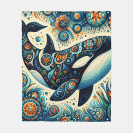 Orca Killer Whale Blommigt Whimsical Nautical Beac Fleecefilt