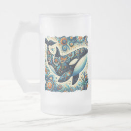 Orca Killer Whale Blommigt Whimsical Nautical Beac Frostat Ölglas