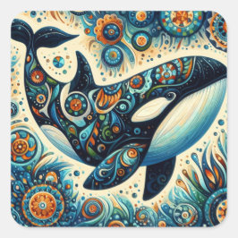 Orca Killer Whale Blommigt Whimsical Nautical Beac Fyrkantigt Klistermärke